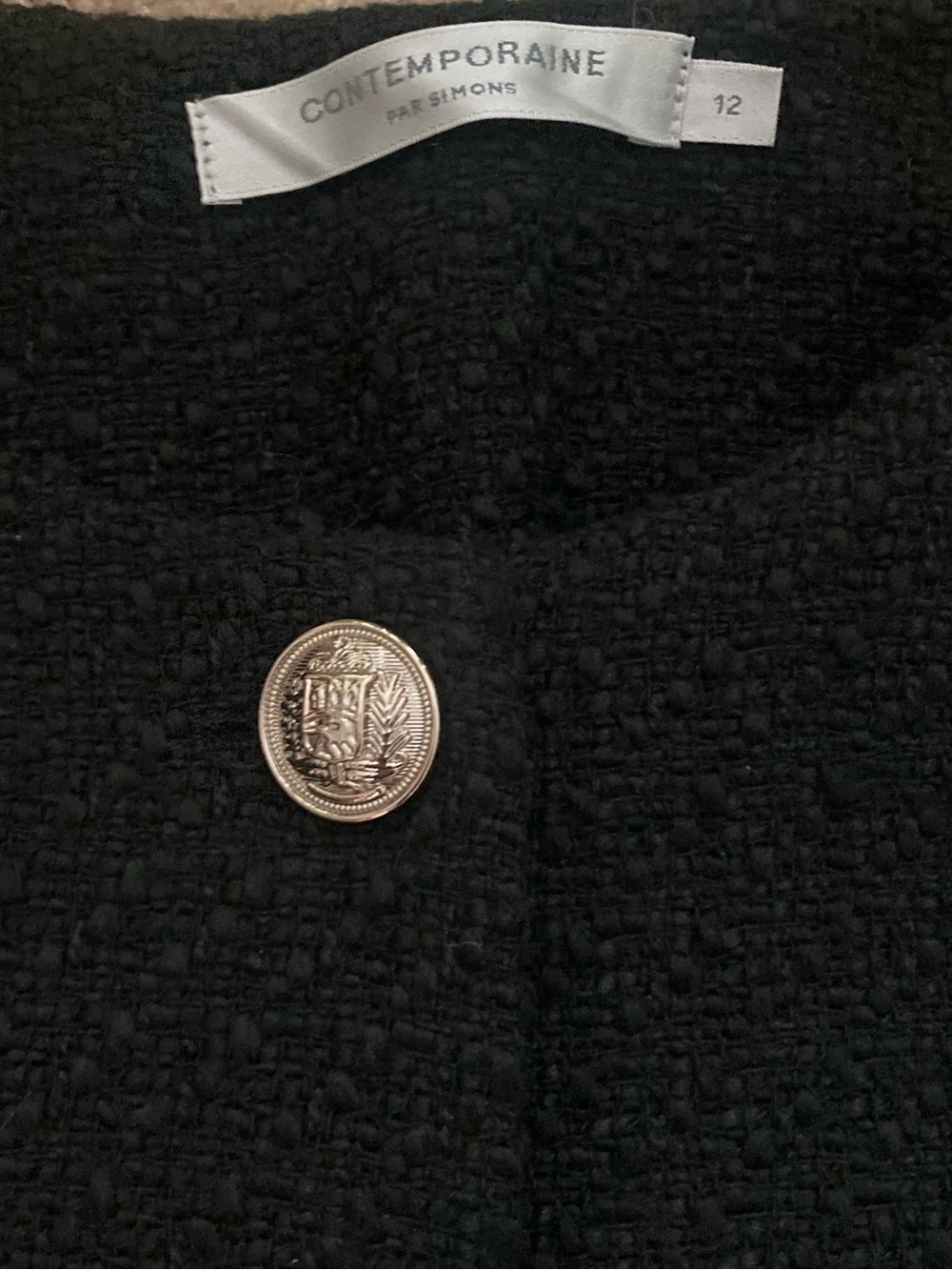 Simons Black Tweed Long Jacket Silver Buttons - Picture 5 of 6